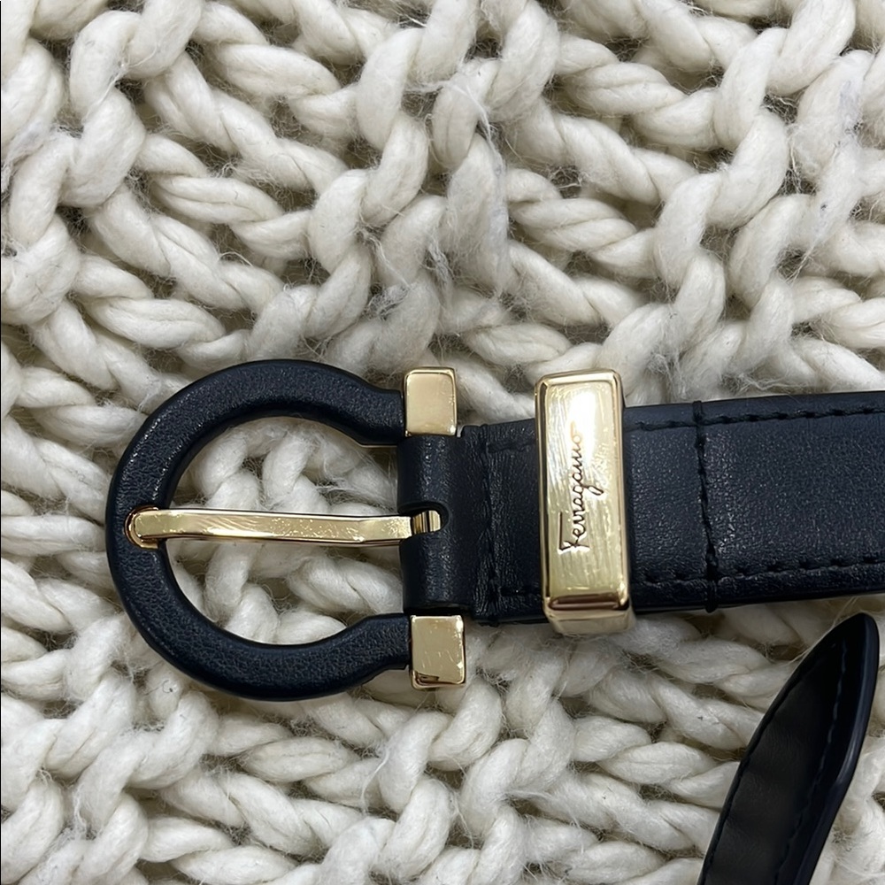 Salvatore Ferragamo Black Leather Belt with Gold Accents